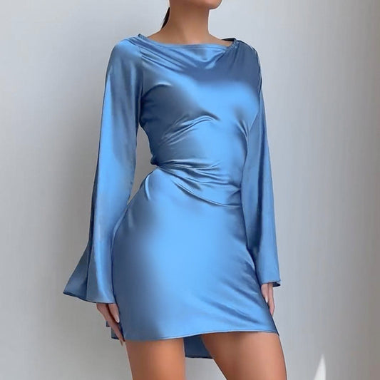 Waist Trimming Lace Up Satin women's Dress Hip Skirt