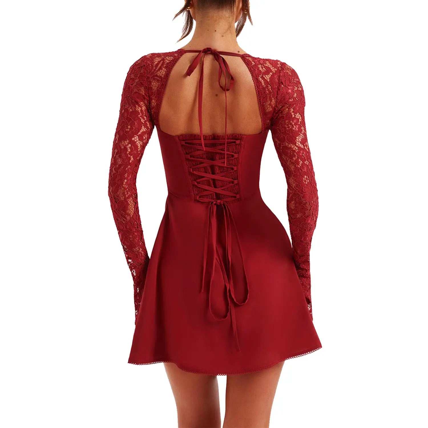 Fashion Corset Lace Long Sleeve Dress Sexy Y2K Backless Lace Up Short Dresses Womens Clothing
