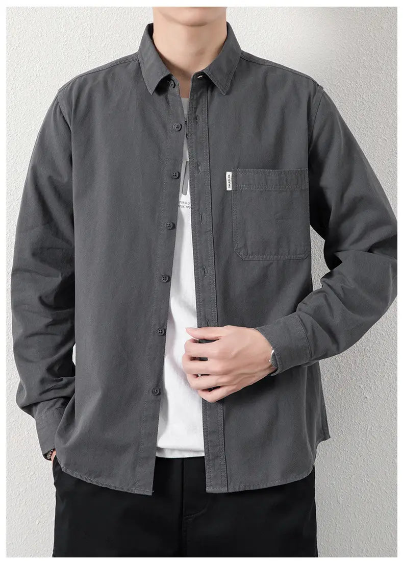 Solid Color Lapel Long Sleeve Shirt With Pockets Loose Casual Jacket Shirt Men’s Tops Clothing