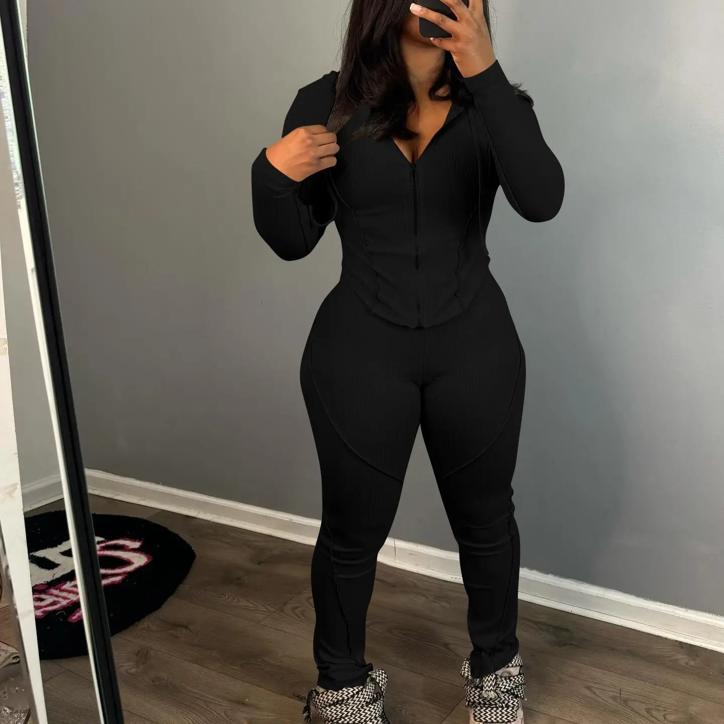 Women’s Fashion Threaded Hooded Two-piece Set