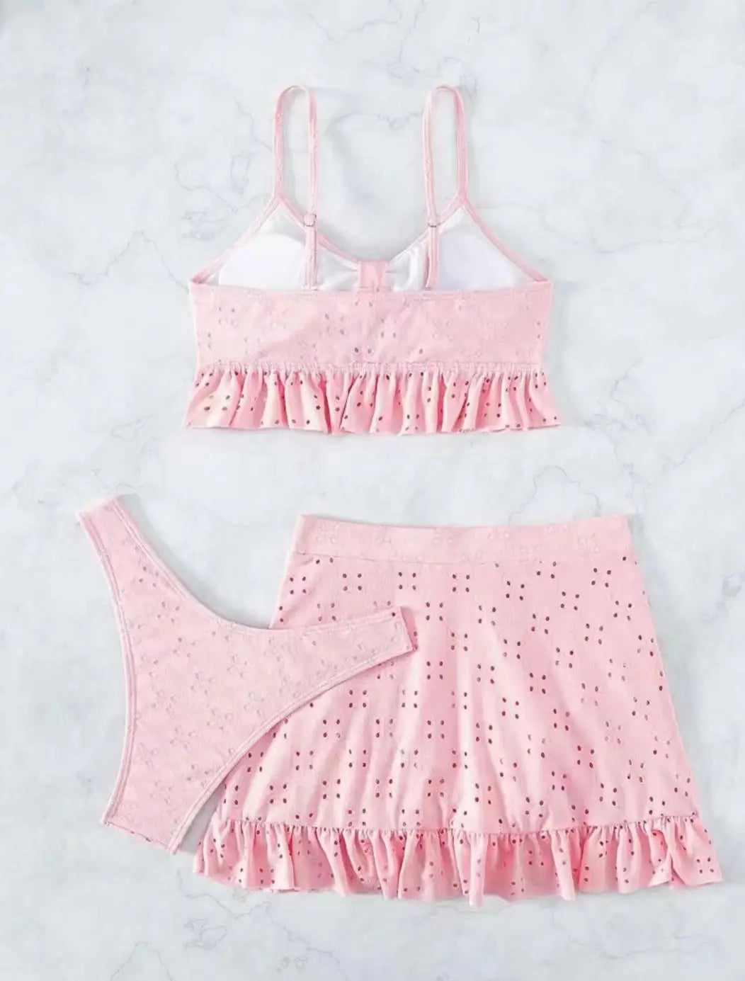 3pcs Beach Bikini With Hip-hugging Skirt Fashion Ruffle Design Swimsuit Set Summer Womens Clothing