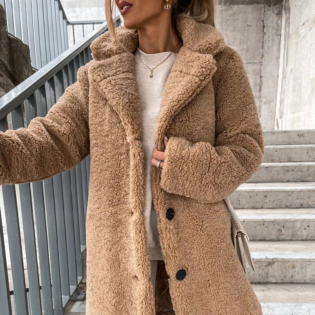 Women’s Long-sleeved Lapel Plush Jacket Top