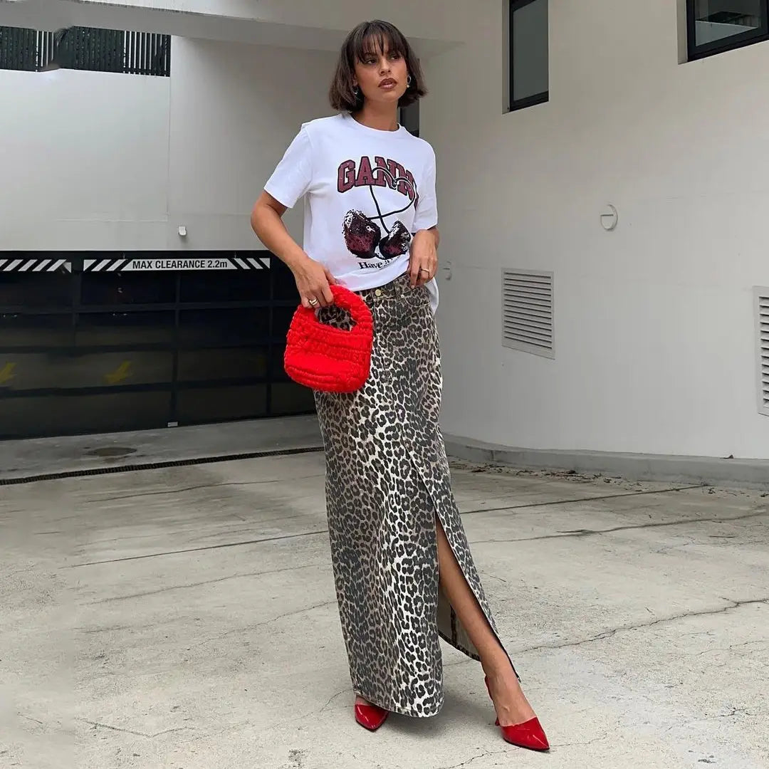 Women’s Leopard Print Straight Ankle-length Skirt