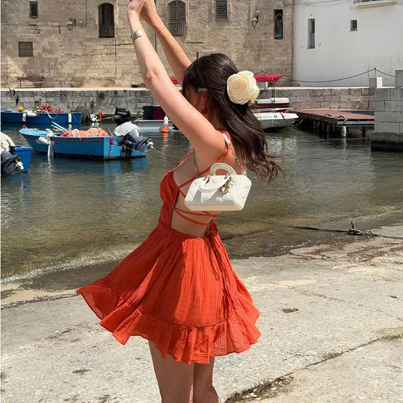Hot Girl Backless Slim Fit Holiday Dress Women