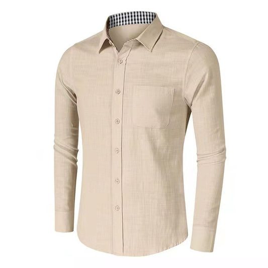 Men's Plaid Linen Shirt Long Sleeve Clothes