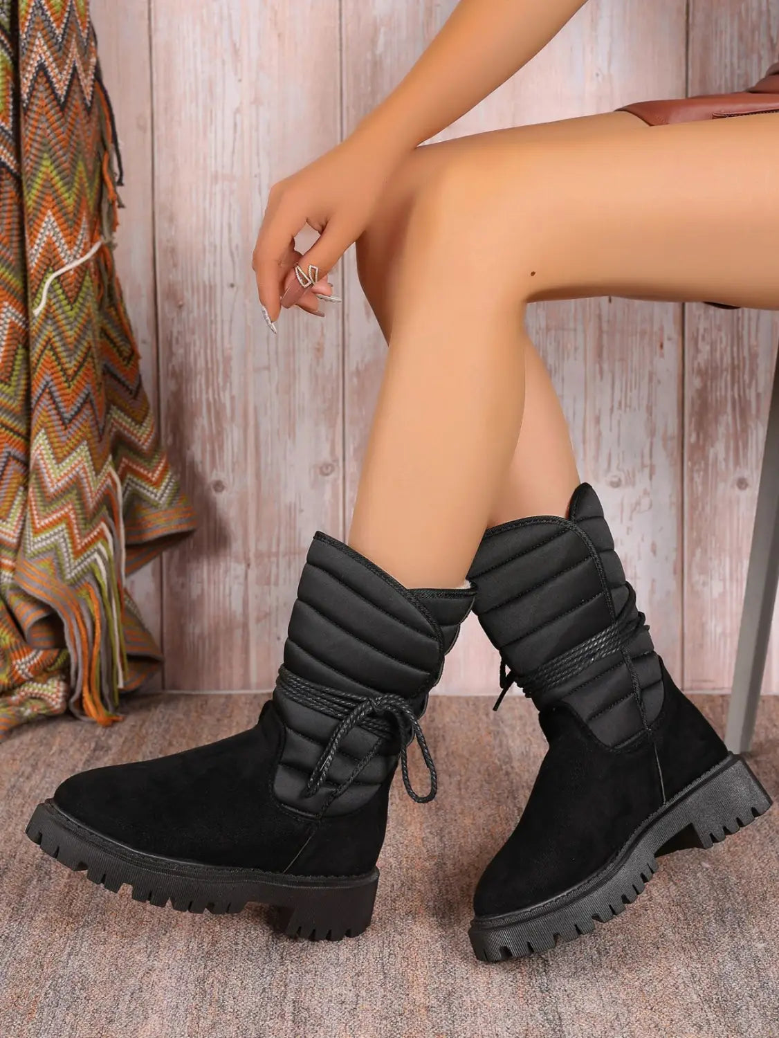 Fashion Mid-calf Snow Boots With Lace-up Design Winter Warm Thickened Low-heeled Boot Women’s Casual Shoes Outdoor