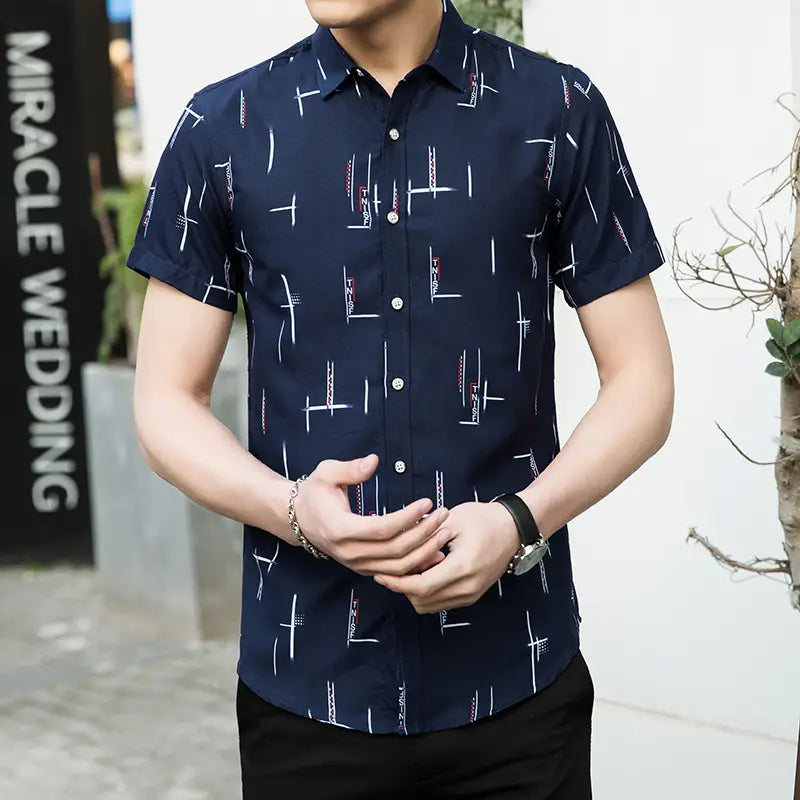 New Men’s Plus Size Printed Short-sleeved Shirt