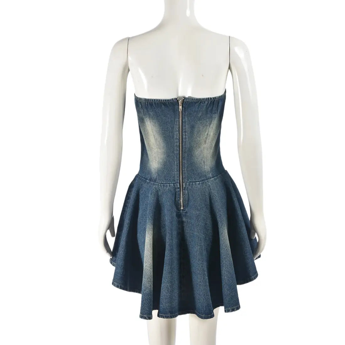 Women’s Zipper Lace-up Chest Wrap Short Denim Dress
