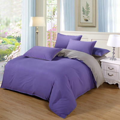 Purple and gray bedding set featuring a quilt duvet cover in a 4-piece collection.