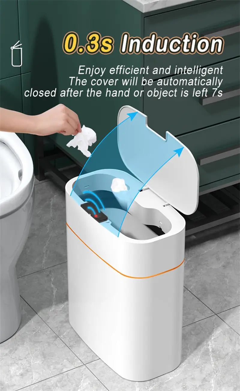 Smart Trash Can With Lid For Bedroom And Living Room Kitchen Storage Box Trash Can Induction Small Car Box Automatic