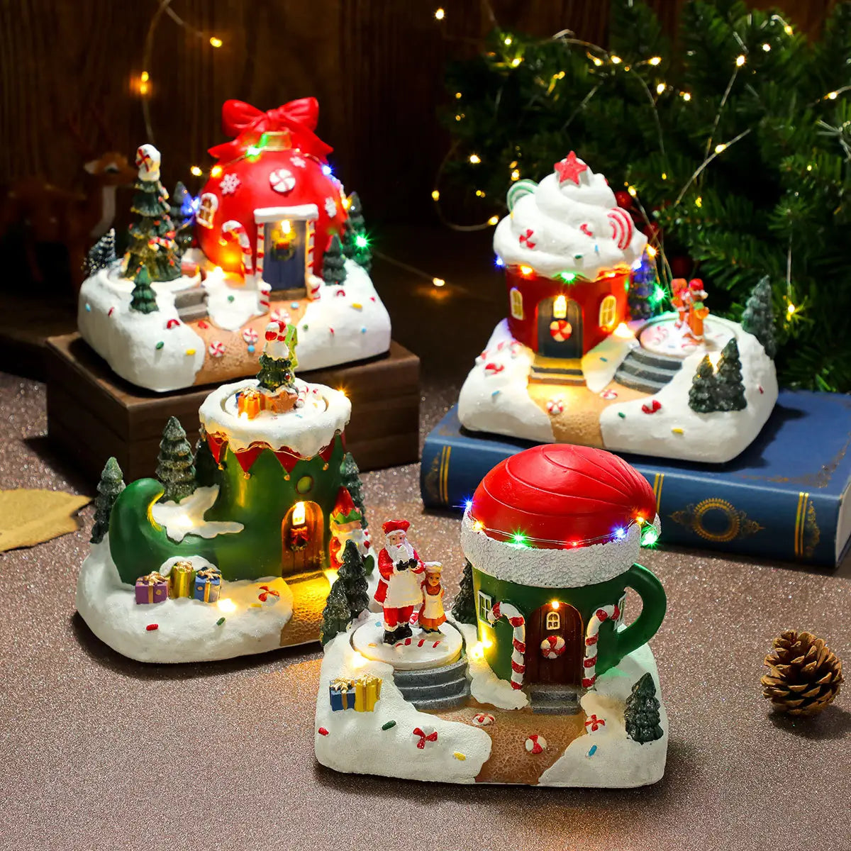 Christmas Rotating Resin Luminous Music Box Ornaments