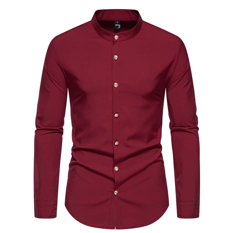 Men’s Fashion Solid Color Party Shirt Metal Button Long Sleeve