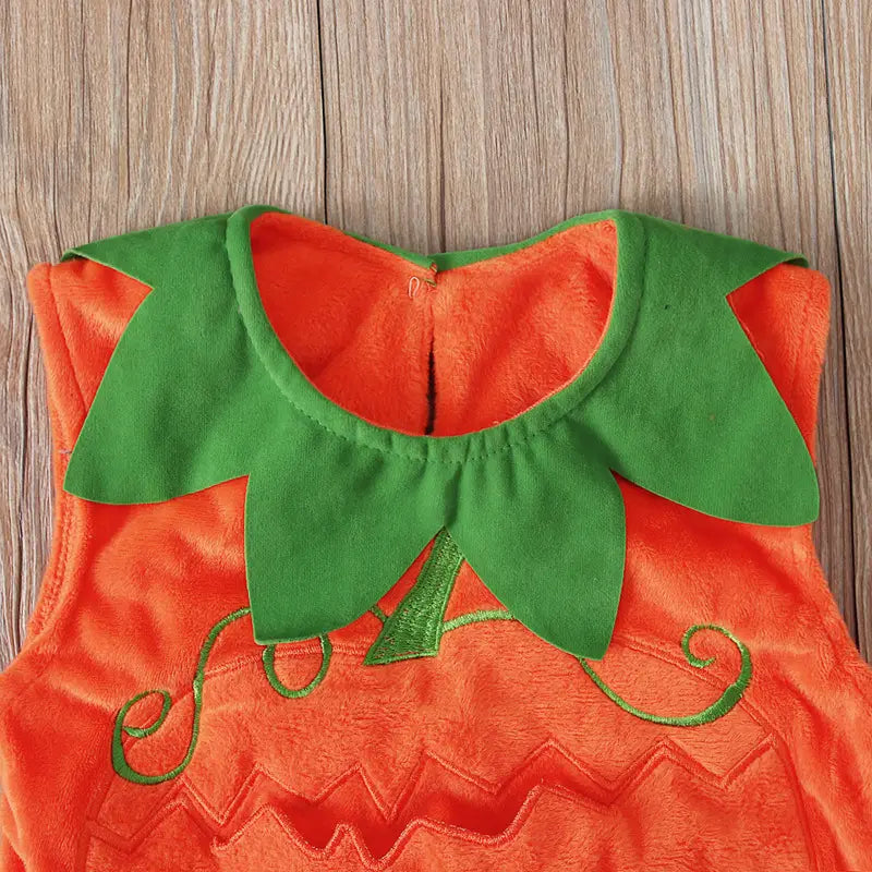 Boys And Girls Sleeveless Pumpkin Shaped Pocket Jacket Hat Two-piece Children’s Wear