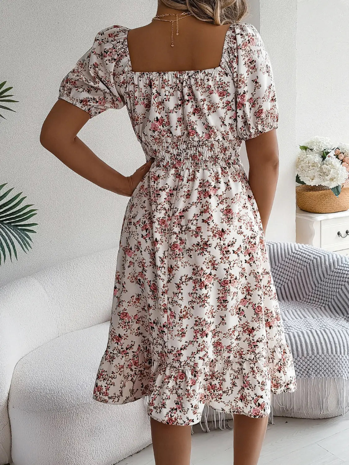 Floral Print Square Collar Dress Summer Fashion Ruffles Dresses Women’s Clothing