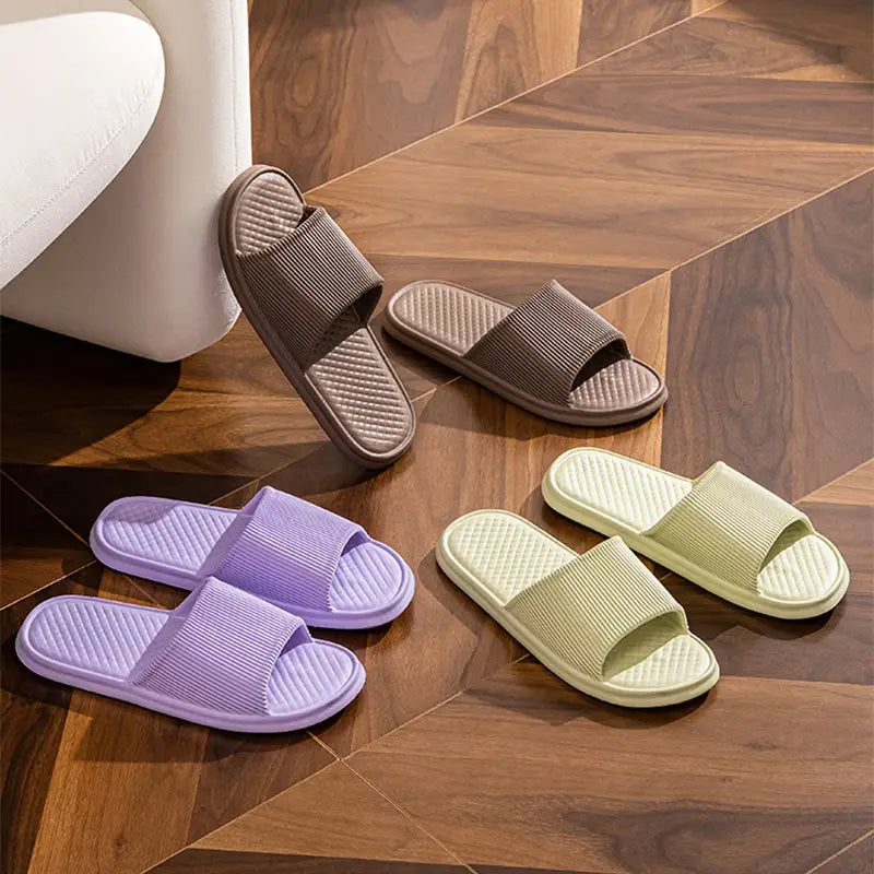 Summer Slipper Indoor House Shoes For Men Women Couples Solid Color Rhombus Striped Non-slip Bathroom Slippers