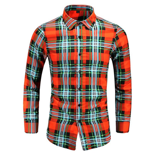 Long-sleeved Plus Size Shirt Lapel Shirt Contrast Color Plaid Long-sleeved Shirt Men