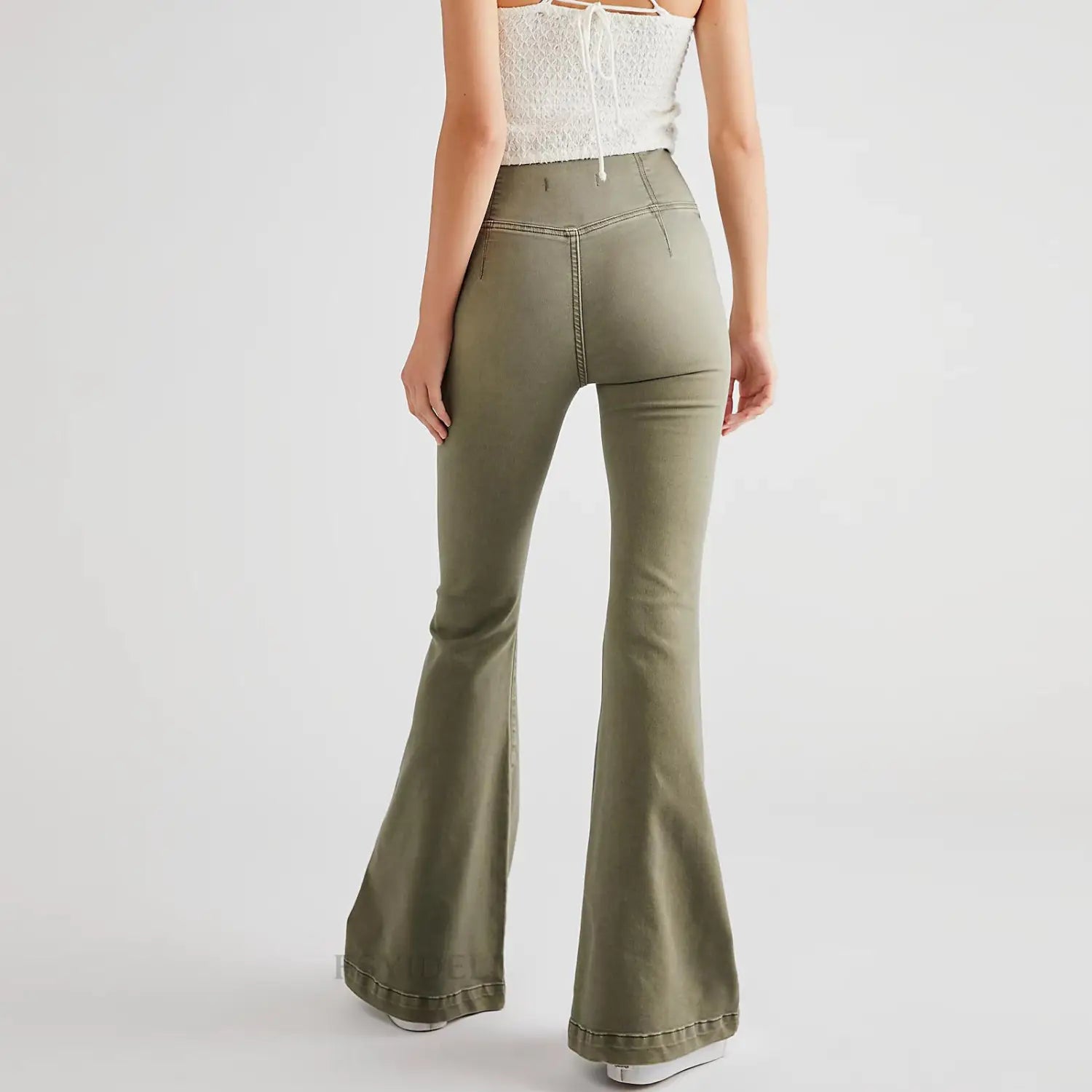 Women’s Waist Irregular Slim-fit Slimming Stretch Denim Flared Pants