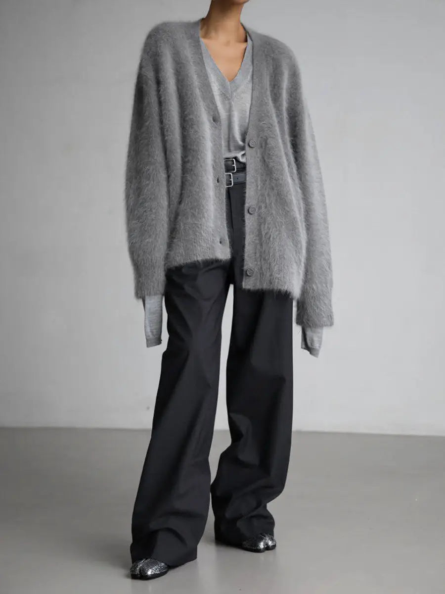 Loose V-neck Button Cardigan Fall Winter Fashion Single Breasted Knitted Sweater Top Women’s Clothing