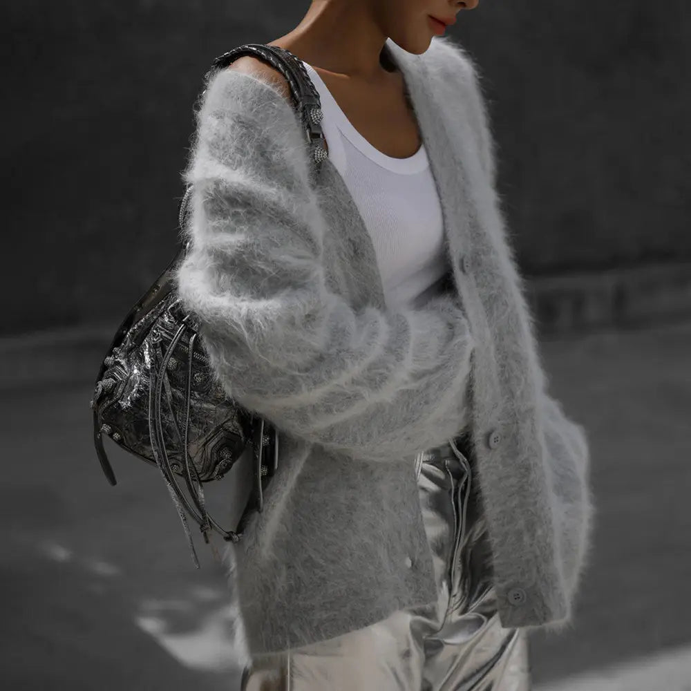 Loose V-neck Button Cardigan Fall Winter Fashion Single Breasted Knitted Sweater Top Women’s Clothing