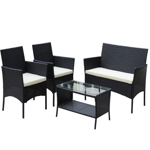 Rattan Patio Furniture 4 Piece Set Outdoor Patio Cushioned Seat