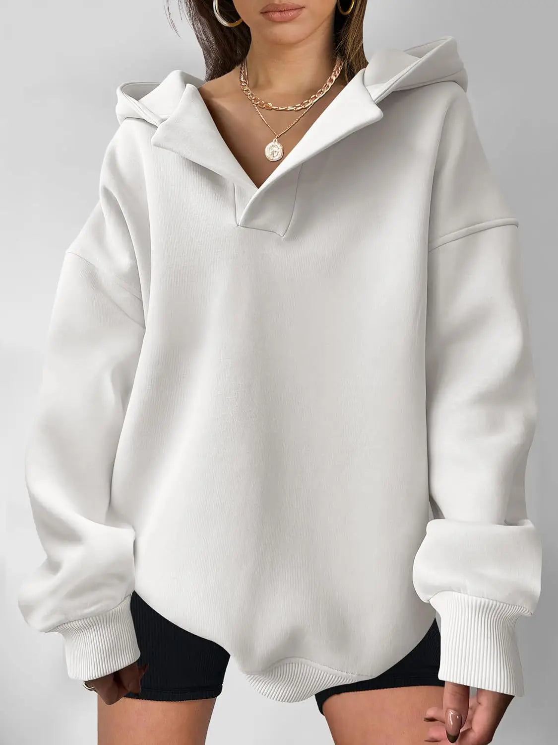 Women’s Solid Color Long Sleeve Hooded Solid Color Loose Sweater