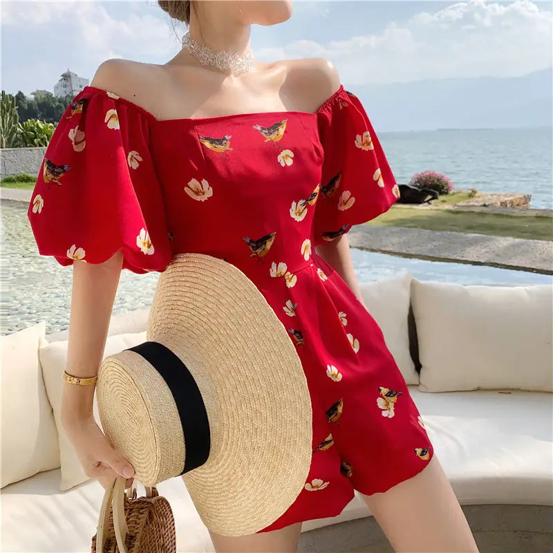 Women’s Vintage Print Thin Square Neck Shorts