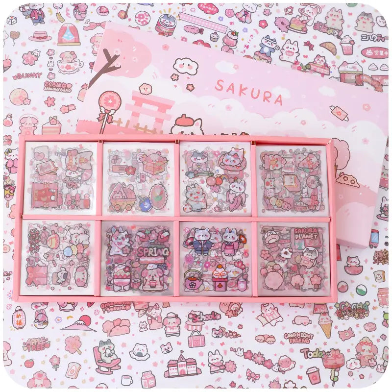 Waterproof Transparent 100 Sheets Sticker Set featuring a Pink Sticker Box Set