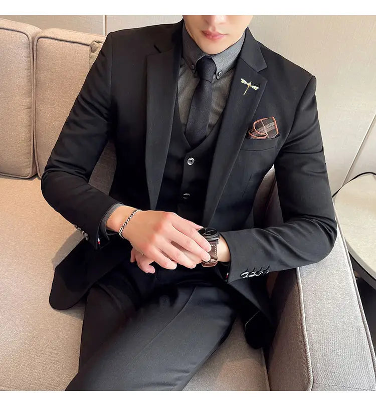 Plus Size Men’s Clothing Solid Color Suit Suit Men’s Three-piece Suit