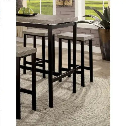 5 Pc Counter Height Table Set Two Tone Design Black Gray Dining Chairs Sturdy Metal Construction PVC Plastic Top Dining
