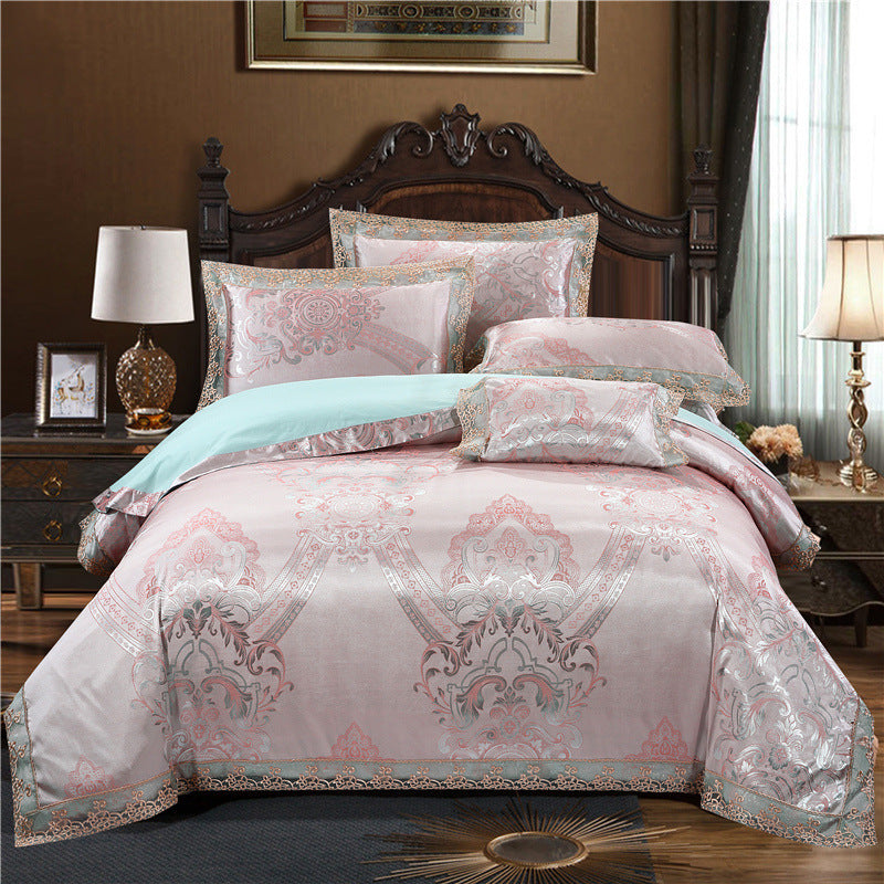 Jacquard Cotton Four-Piece Wedding Duvet Cover Cotton Bed Sheet Silk Satin