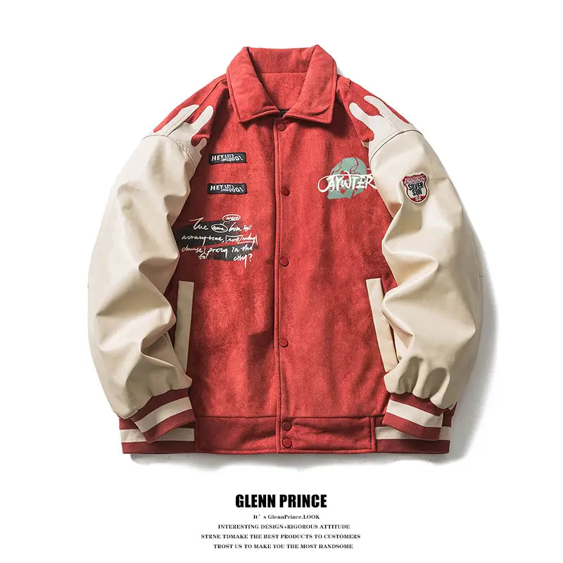 American Spliced Suede Baseball Suit For Cotton-padded Men