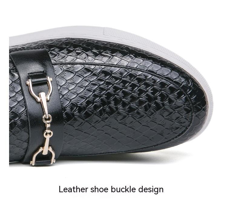 Double Pin Buckle Loafers Business Casual British Leather Shoes