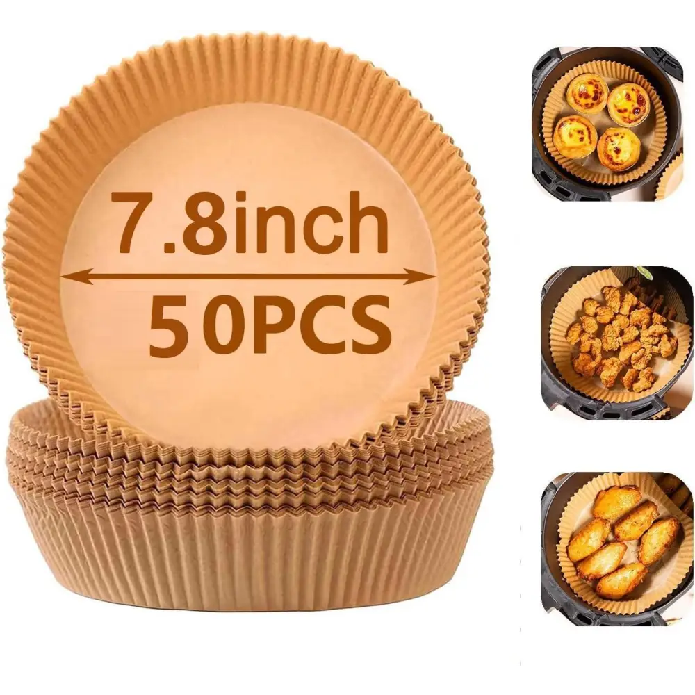 50PCS Ideal Kitchen Air Fryer Paper Liner Round 7.8 Inch,Baking Disposable Air Fryer Parchment Paper, Multipurpose Oil-absorbing Paper Tray - Beyond Trends Hub 