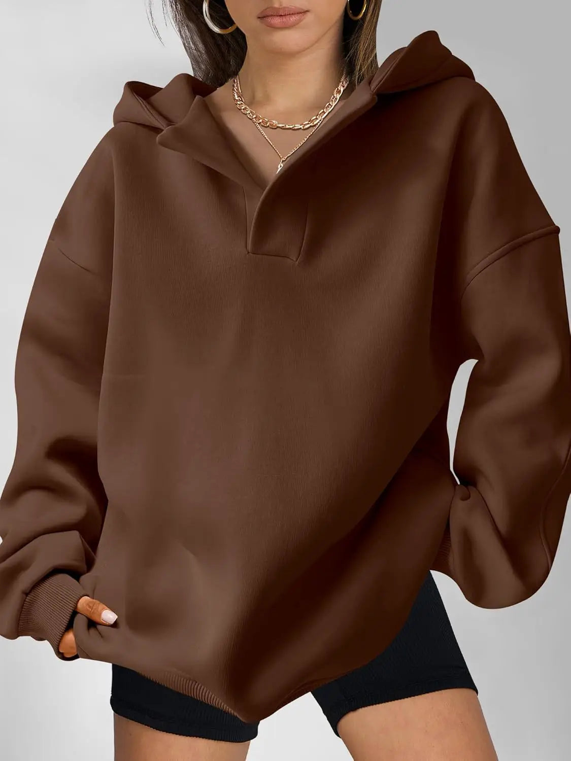 Women’s Solid Color Long Sleeve Hooded Solid Color Loose Sweater