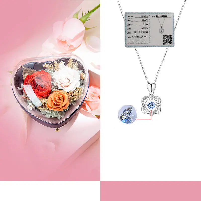 520 Valentine’s Day Gifts For Girlfriends Premium Necklace - 999Silver Blue Plus Love Flor