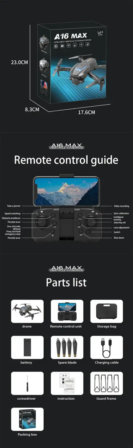 A16 Drone Optical Flow Three Camera Photography UAV Four Axis Aircraft Obstacle Avoidance And Remote Control Aircraft