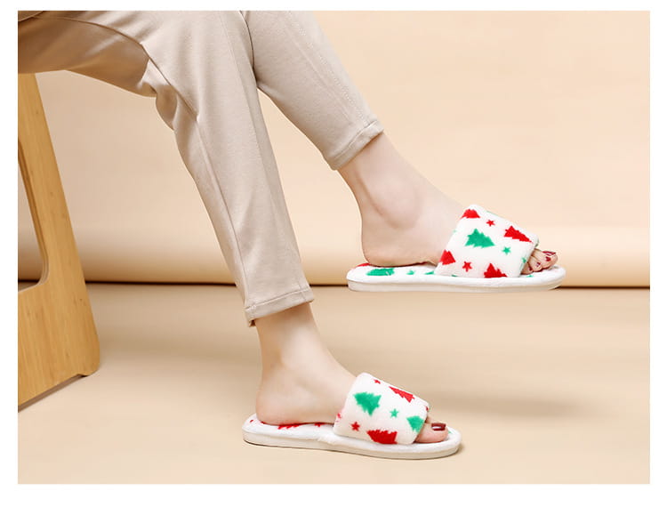 Christmas Tree Home Slippers Fashion Floor Bedroom Open-toe Plush Slippers For Women Fuzzy House Shoes