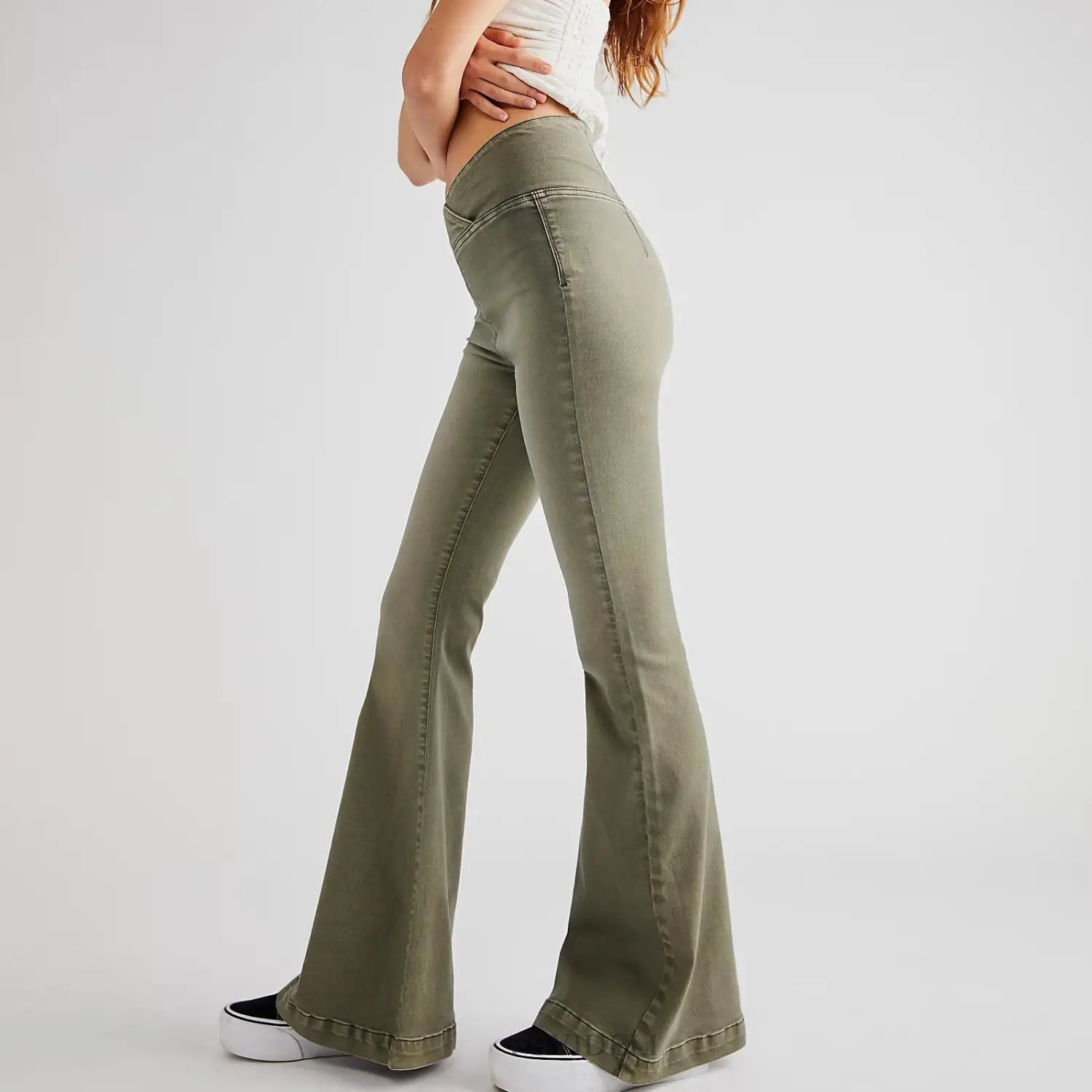 Women’s Waist Irregular Slim-fit Slimming Stretch Denim Flared Pants