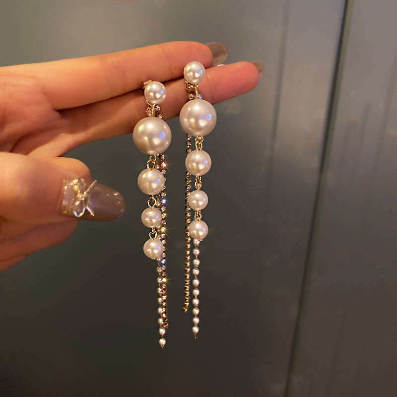 Temperament Pearl Tassel Long Earrings With 925 Silver Needle Fashion Luxury Personalized Earrings For Women