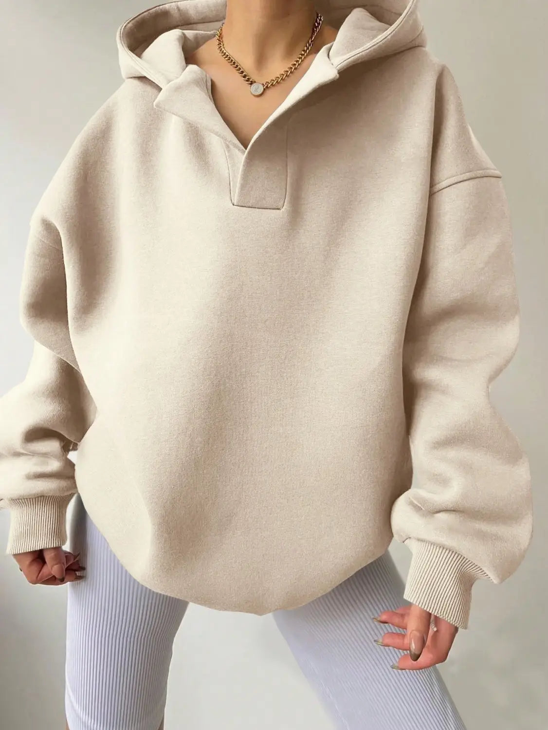 Women’s Solid Color Long Sleeve Hooded Solid Color Loose Sweater