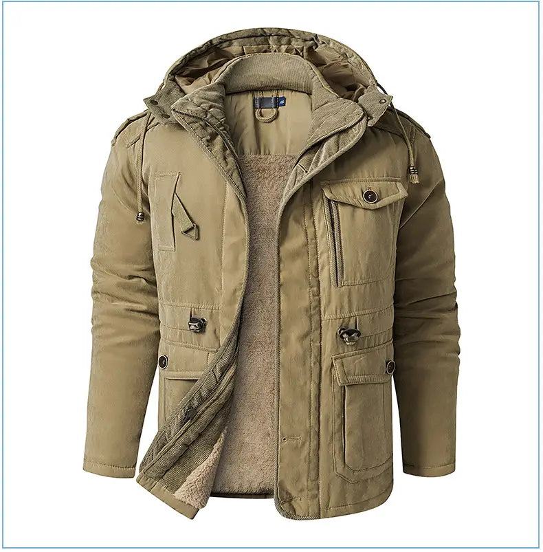 Men’s Plus Size Mid-length Fleece-lined Thickened Cotton-padded Coat