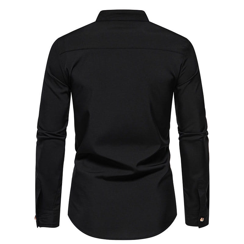 Men’s Fashion Solid Color Party Shirt Metal Button Long Sleeve