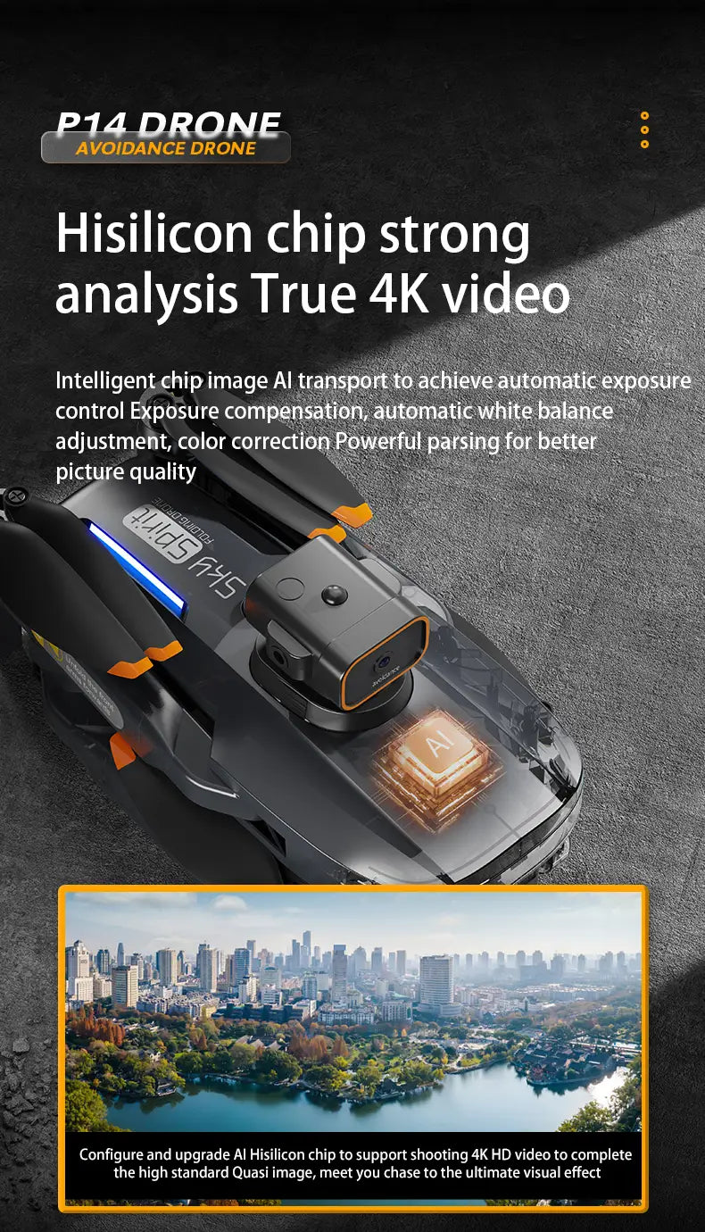 P14 Drone Long Endurance HD Aerial Photography Five-surface Obstacle Avoidance Quadcopter GPS Auto-return Remote