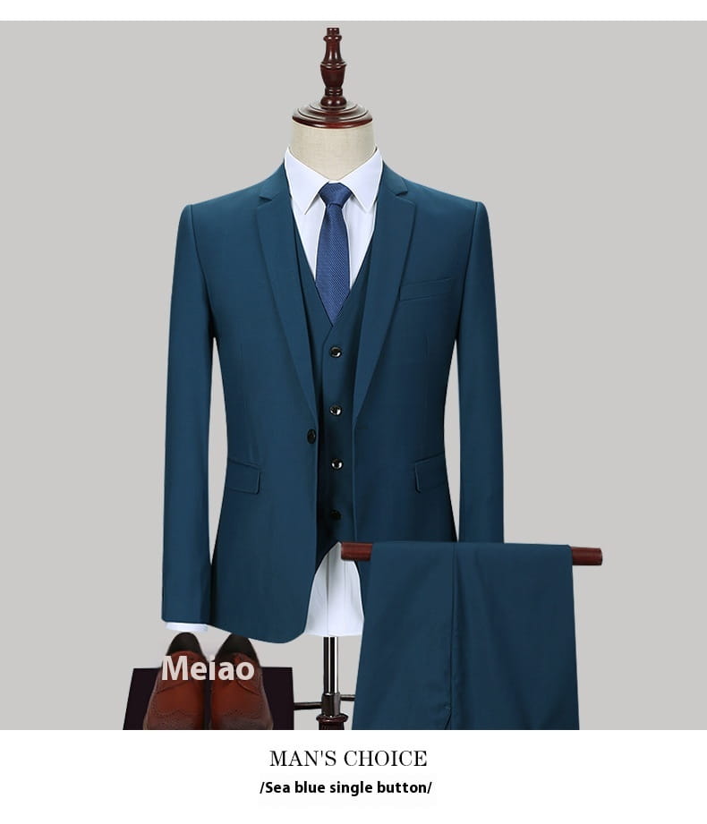 Dark Green Suit Suit Men’s Three-piece Suit Korean Slim Suit Business