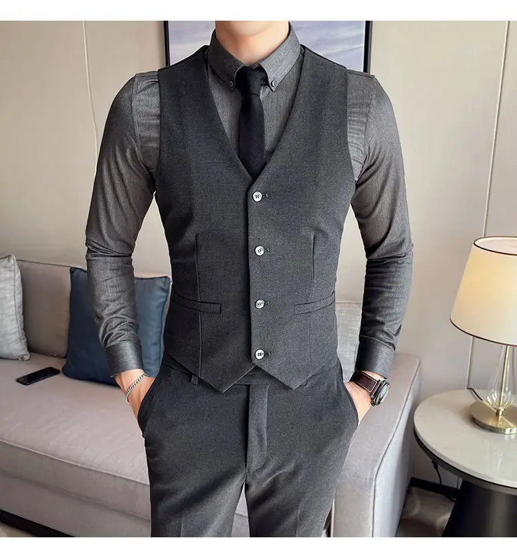 Plus Size Men’s Clothing Solid Color Suit Suit Men’s Three-piece Suit