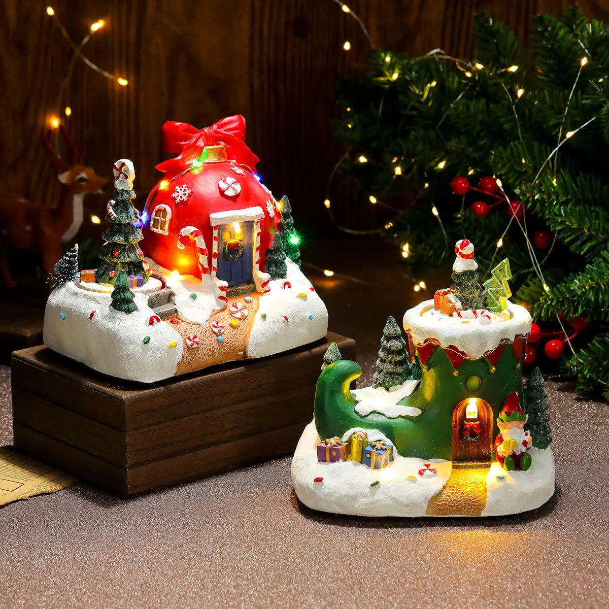 Christmas Rotating Resin Luminous Music Box Ornaments