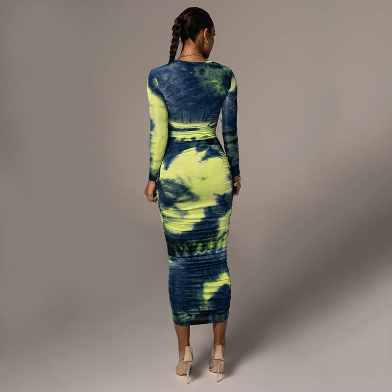 Printed Round Neck Dress Slim Slimming Hip Skirt Women