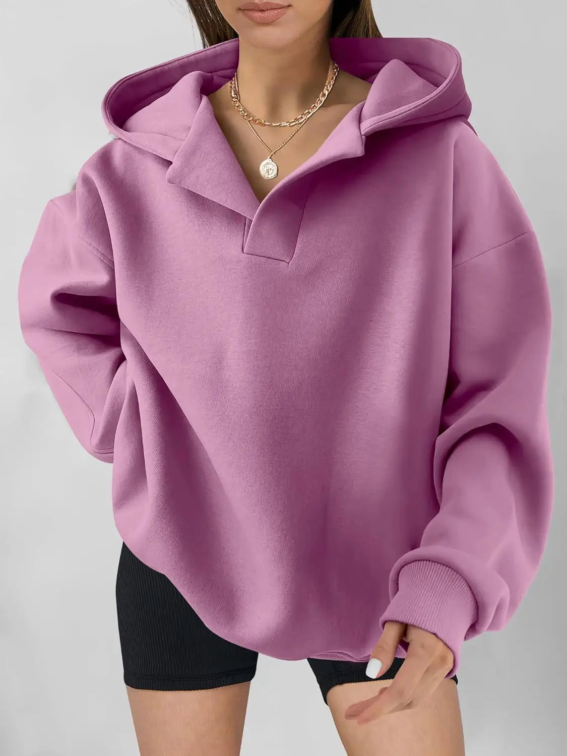 Women’s Solid Color Long Sleeve Hooded Solid Color Loose Sweater