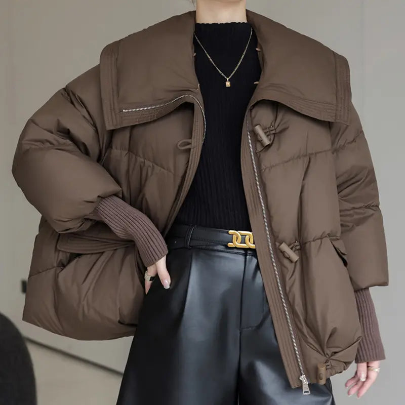 Down Cotton-padded Jacket Women’s Short Fur Collar Thickened Coat Winter Clothing