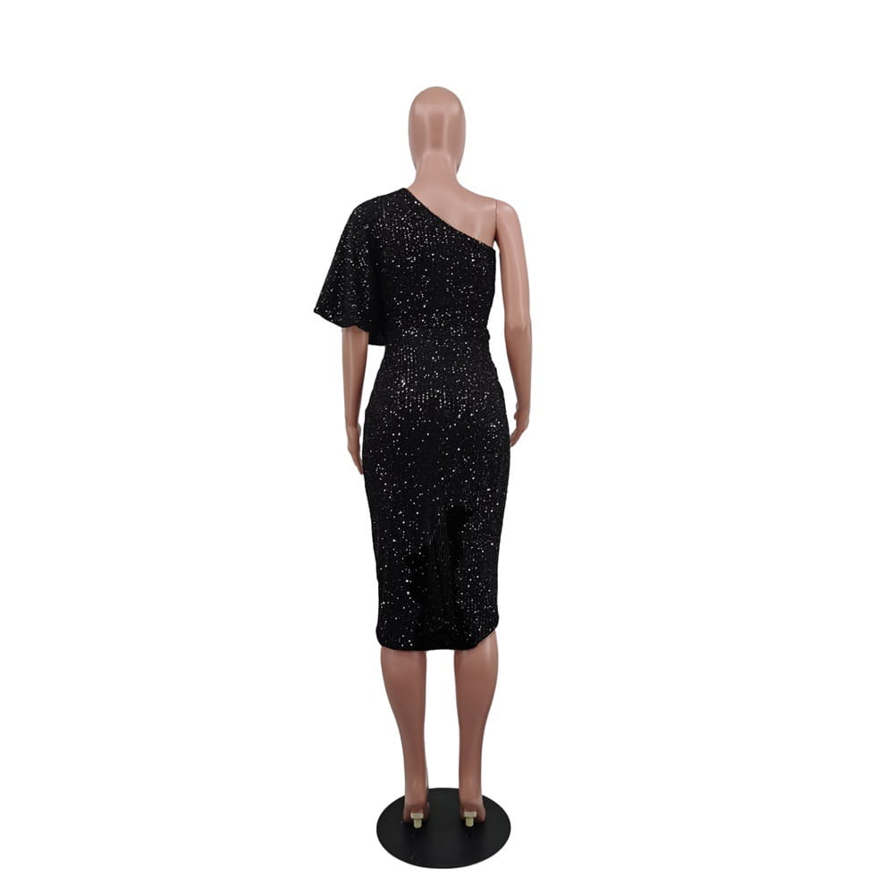Pure Color Sequins Women’s Clothing Dress